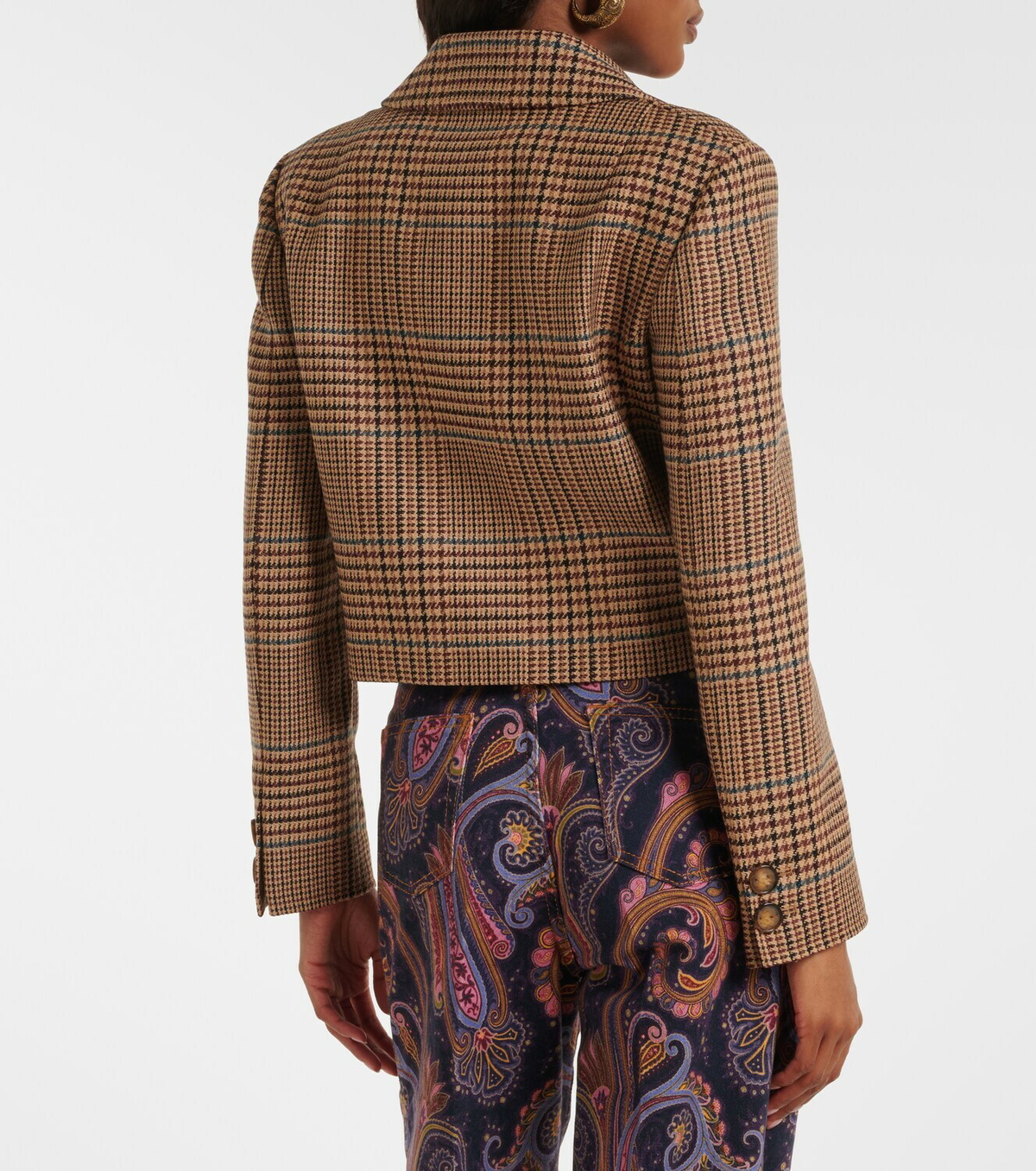 Etro Houndstooth cropped wool blazer