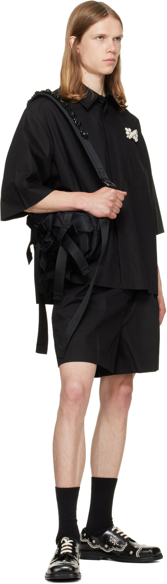 Simone Rocha Black Beaded Classic Bow Crossbody Bag