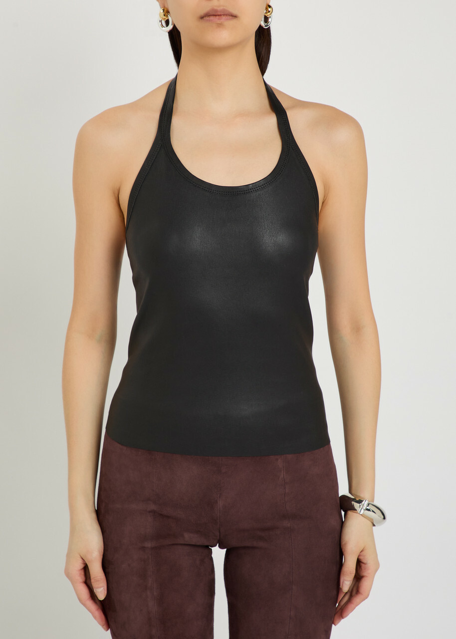 Stouls Cherry Halterneck Stretch-leather top Black