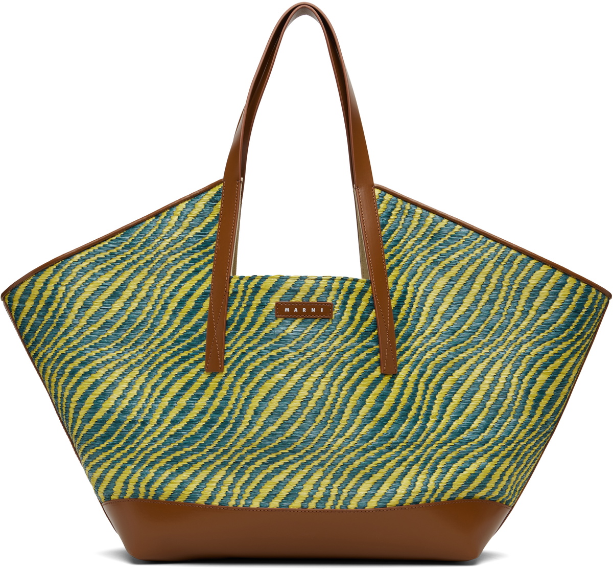 Marni Green & Blue Raffia-Effect Waves Tote