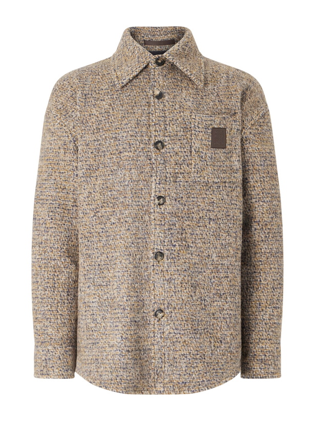 Photo: LOEWE - Logo-Appliquéd Brushed Knitted Overshirt - Neutrals