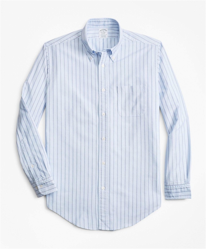 Photo: Brooks Brothers Men's Regent Regular-Fit Oxford Stripe Sport Shirt | Light Blue