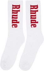 Rhude White & Red Vertical Logo Sock