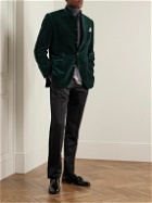 Purdey - Estate Mandarin-Collar Leather-Trimmed Cotton-Velvet Tuxedo Jacket - Green