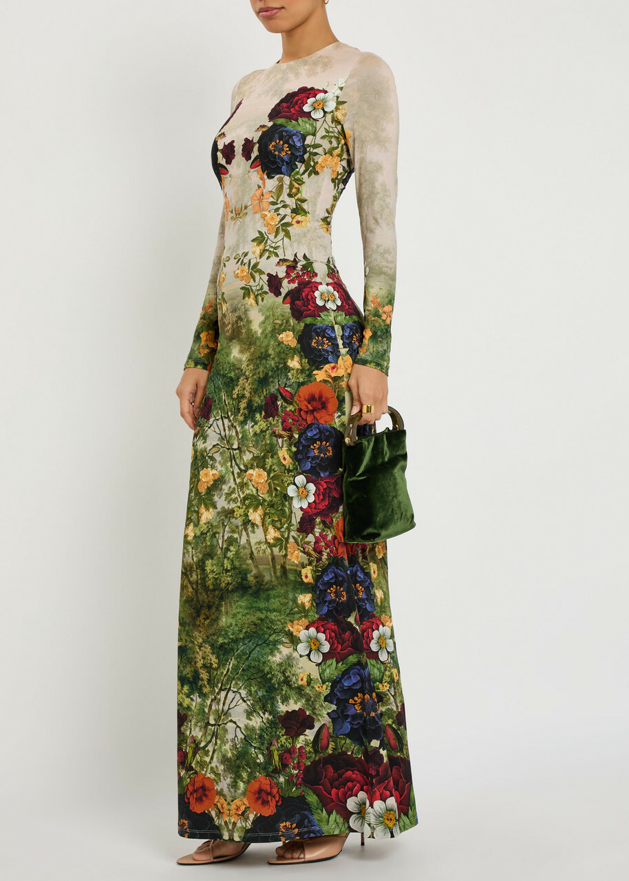 Alice + Olivia Delora Floral-print Jersey Maxi Dress Green