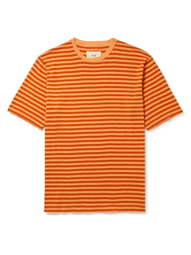 Photo: Folk - Striped Slub Cotton T-Shirt - Orange