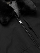 Brioni - Shearling-Trimmed Silk Bomber Jacket - Black