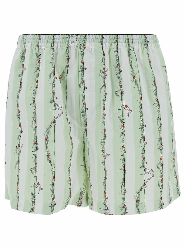 Photo: Bottega Veneta Green Shorts With All-over Divers Print In Polyamide Man