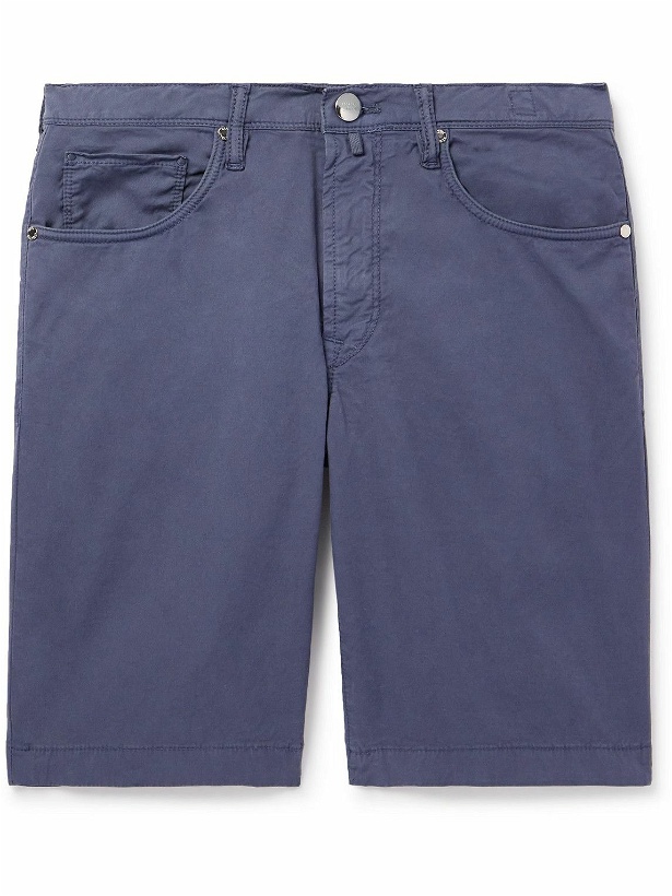 Photo: Incotex - Straight-Leg Stretch-Cotton Bermuda Shorts - Blue
