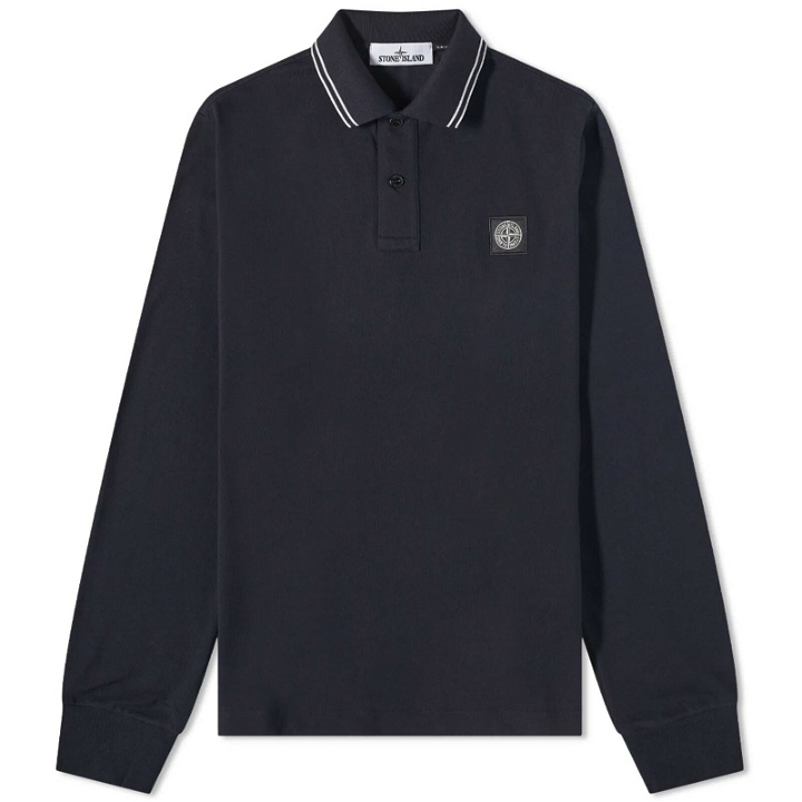 Photo: Stone Island Men's Long Sleeve Patch Polo Shirt in Navy