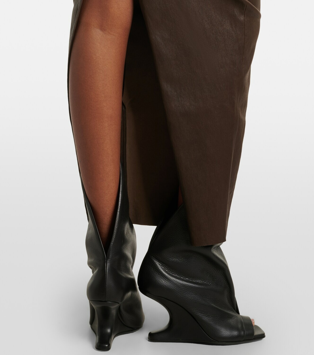 Rick Owens Dirt Pillar leather and cotton midi skirt