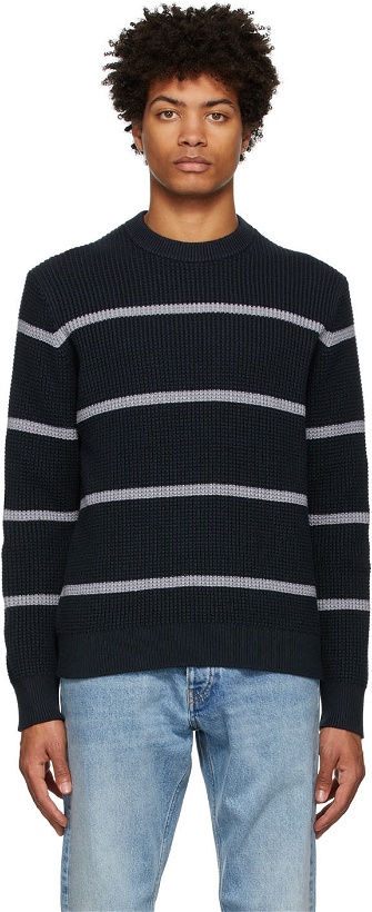 Photo: Theory Navy Cashmere Striped Knit Sweater