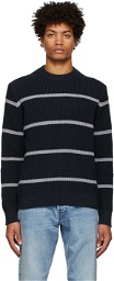 Theory Navy Cashmere Striped Knit Sweater