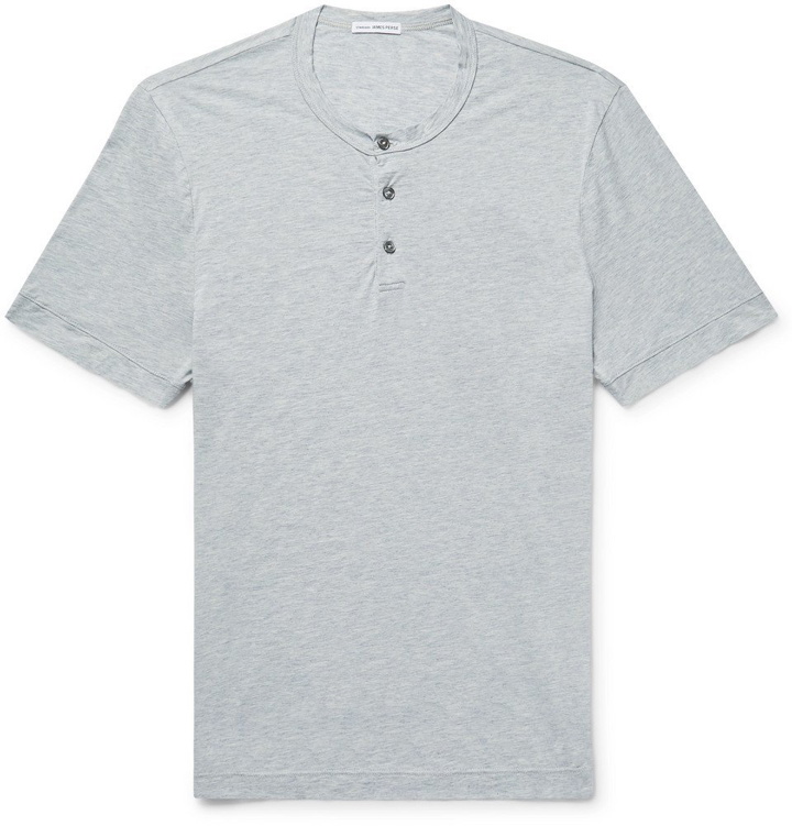 Photo: James Perse - Mélange Cotton and Cashmere-Blend Jersey Henley T-Shirt - Light gray