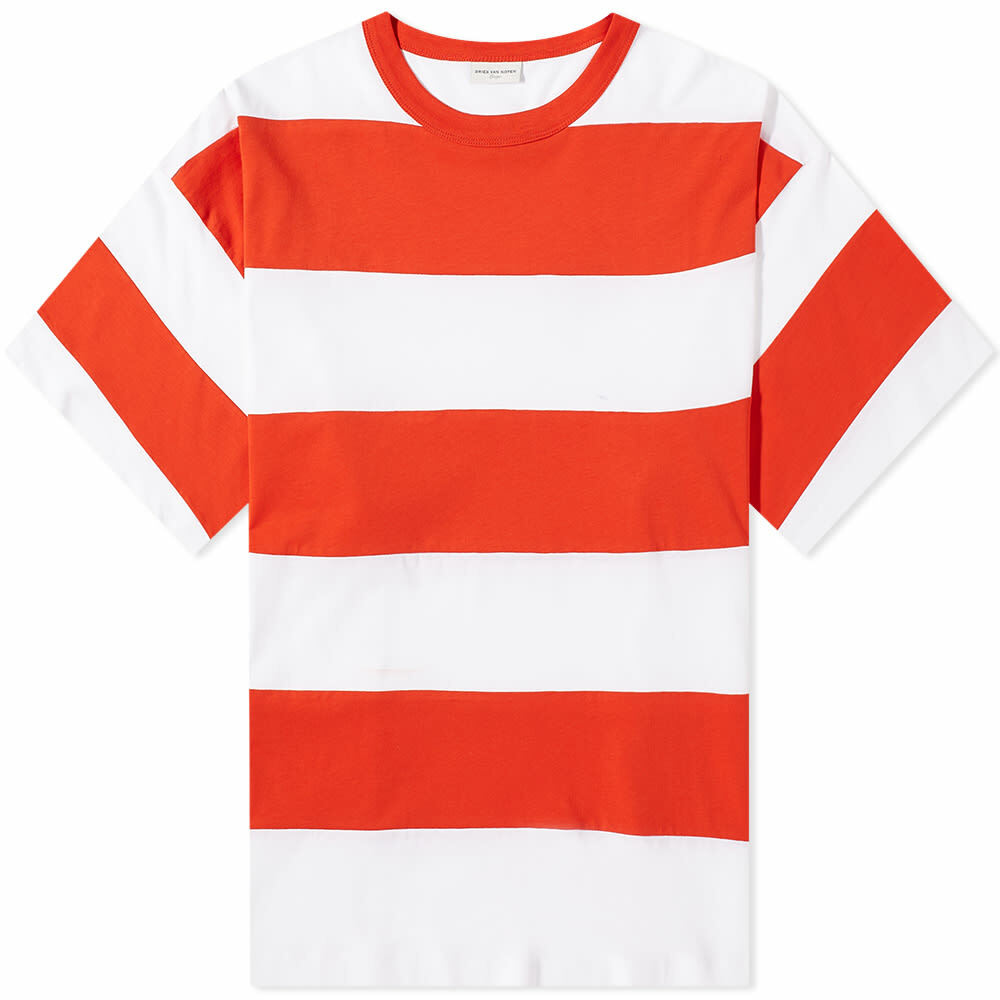 Dries Van Noten Men's Hein Bold Striped T-Shirt in Off White Dries