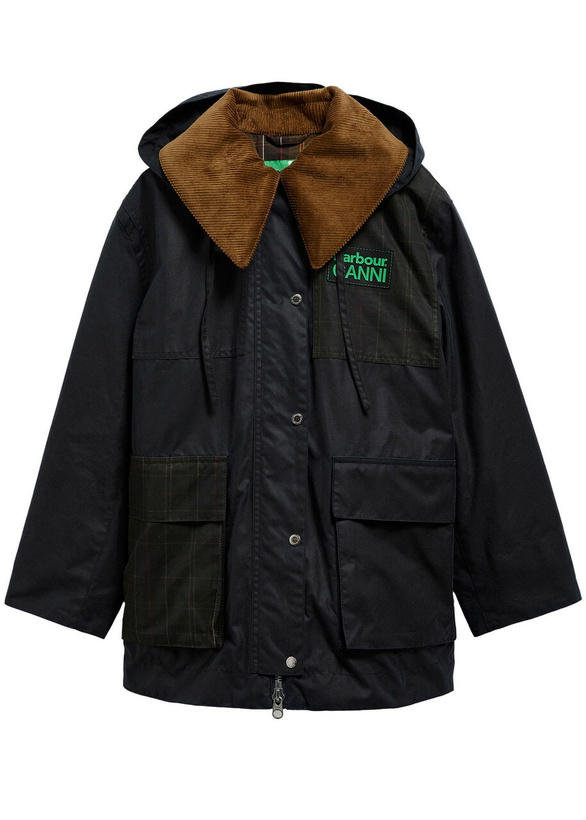 Photo: Barbour X Ganni Hooded Waxed Cotton Jacket Navy