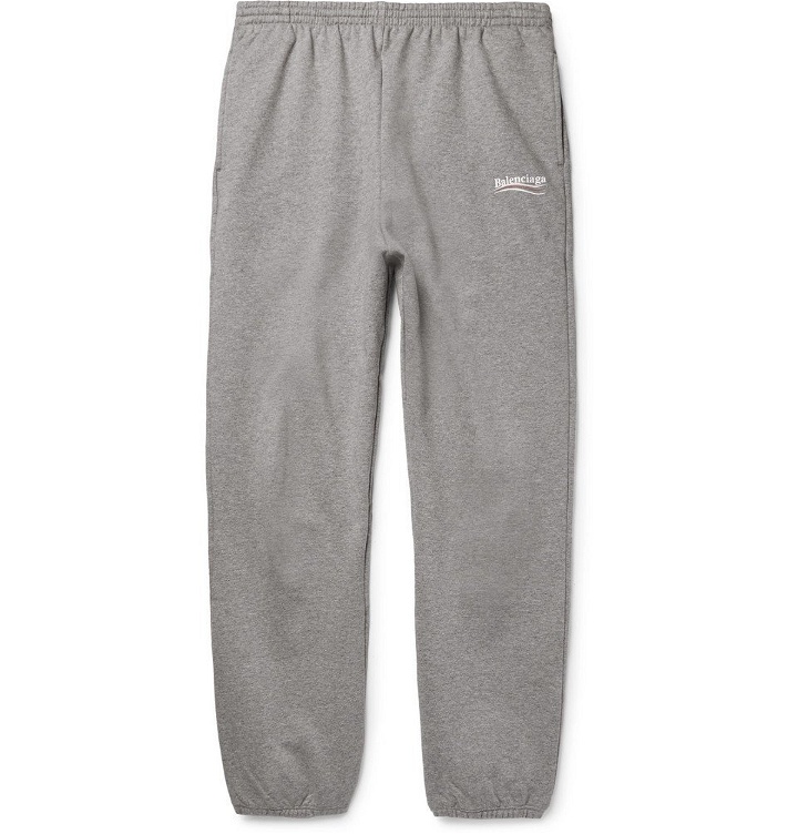 Photo: Balenciaga - Tapered Logo-Print Loopback Cotton-Jersey Sweatpants - Men - Gray