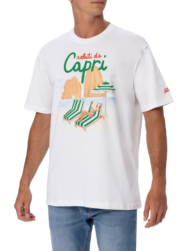Photo: MC2 Saint Barth Man Cotton T-shirt With Saluti Da Capri Placed Print