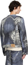 CAMPERLAB Blue Distorted Print Distressed Denim Jacket