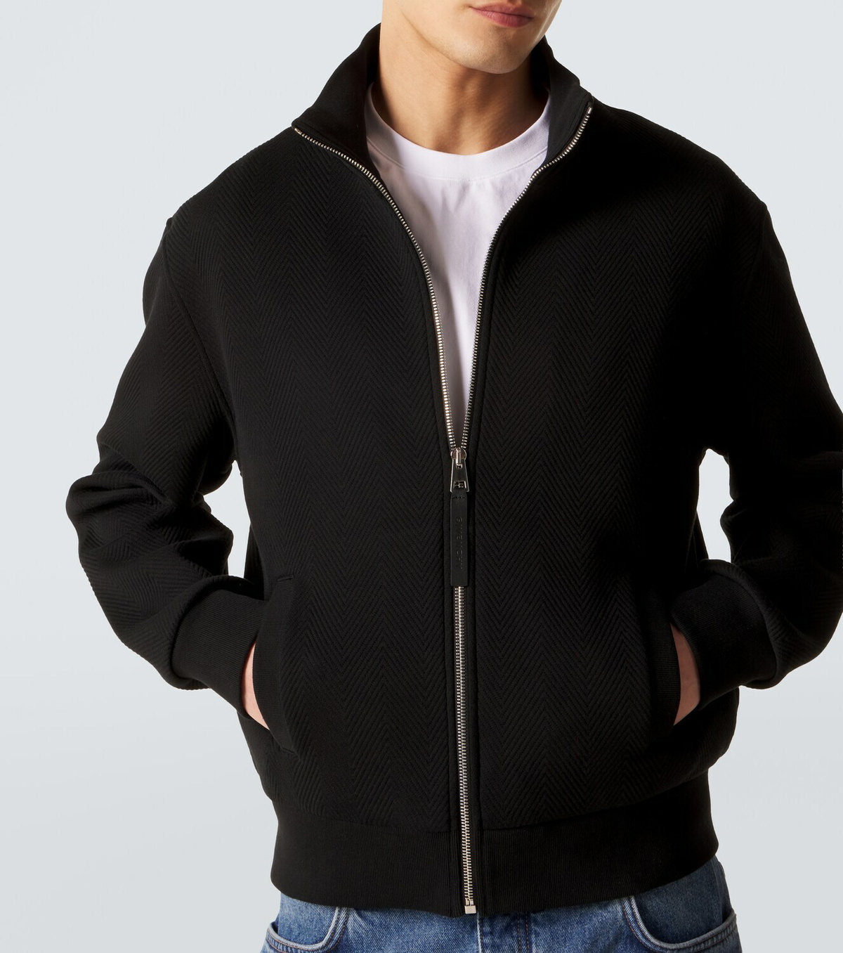 Givenchy Herringbone cotton-blend zip-up sweater