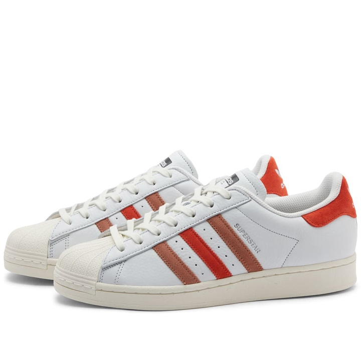 Photo: Adidas Men's Superstar Sneakers in Crystal White/Preloved Red