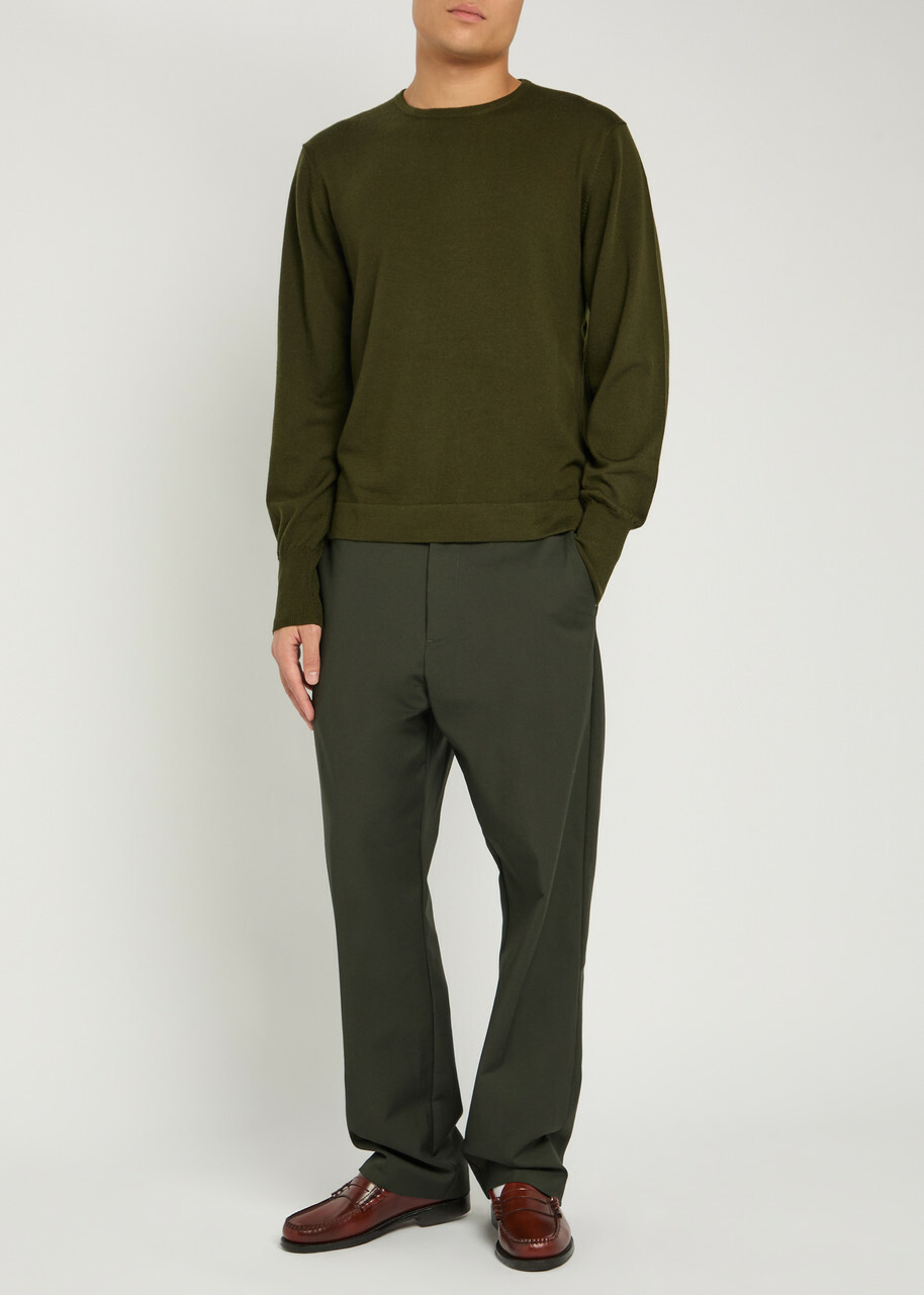 Officine Générale Knit Merino Wool Jumper Khaki