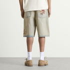 Drôle de Monsieur Men's Embroidered Flowers Patch Denim Shorts in Dusty