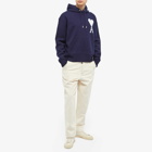 AMI Men's Large A Heart Knitted Popover Hoody in Nautic Blue/White