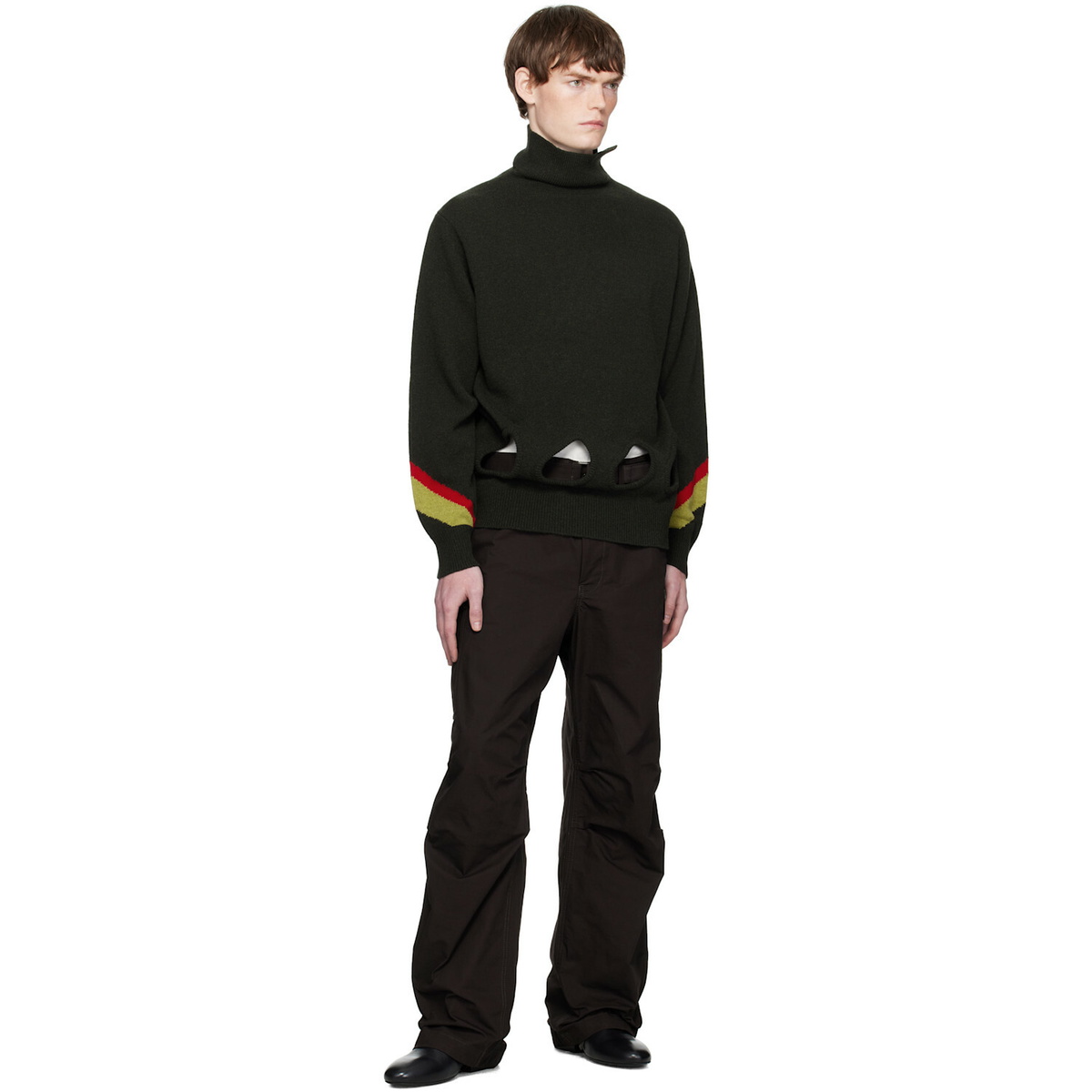 Toga Virilis Khaki Hole Knit Turtleneck