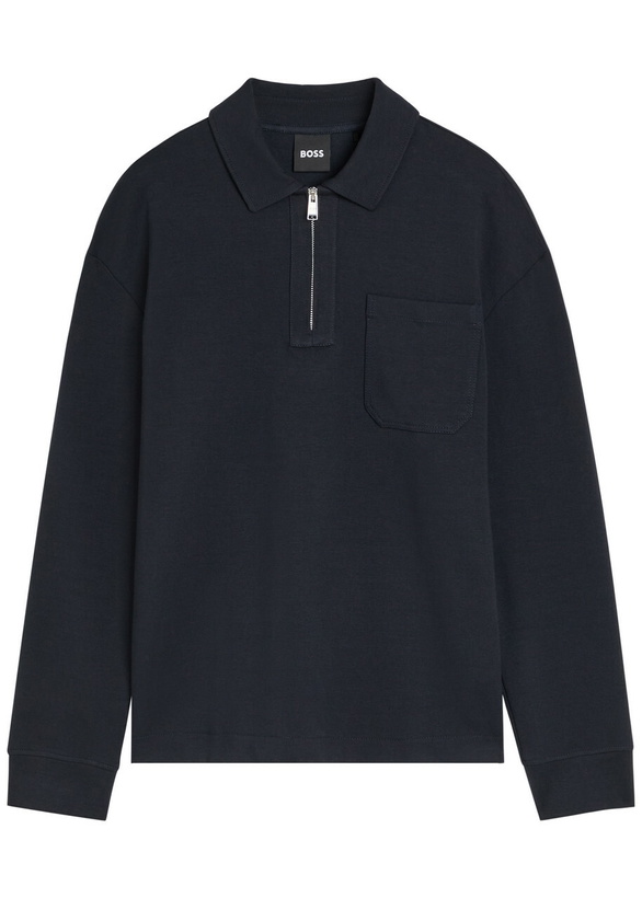 Photo: Boss Half-zip Cotton-blend Sweatshirt Navy