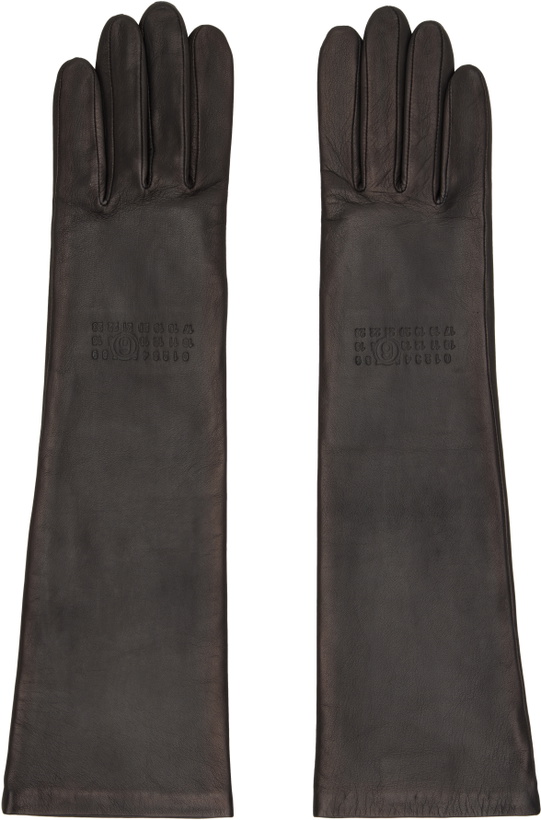 Photo: MM6 Maison Margiela Brown Agnelle Edition Mid-Length Leather Gloves