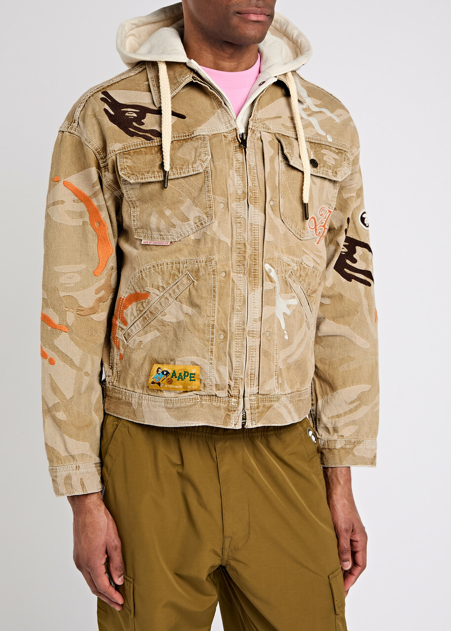 Aape Layered Camouflage Denim Jacket Beige