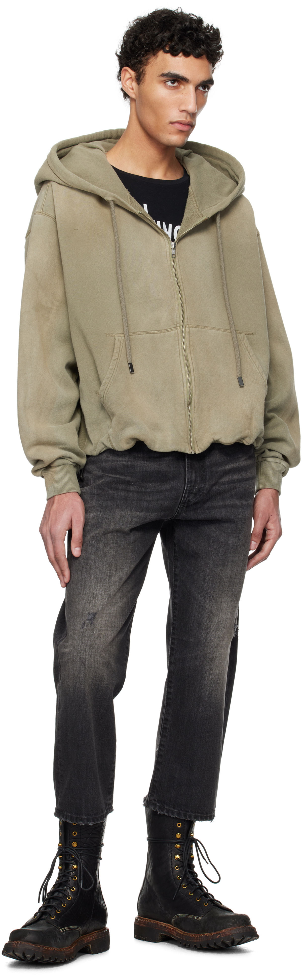 R13 Green Balloon Zip-Up Hoodie