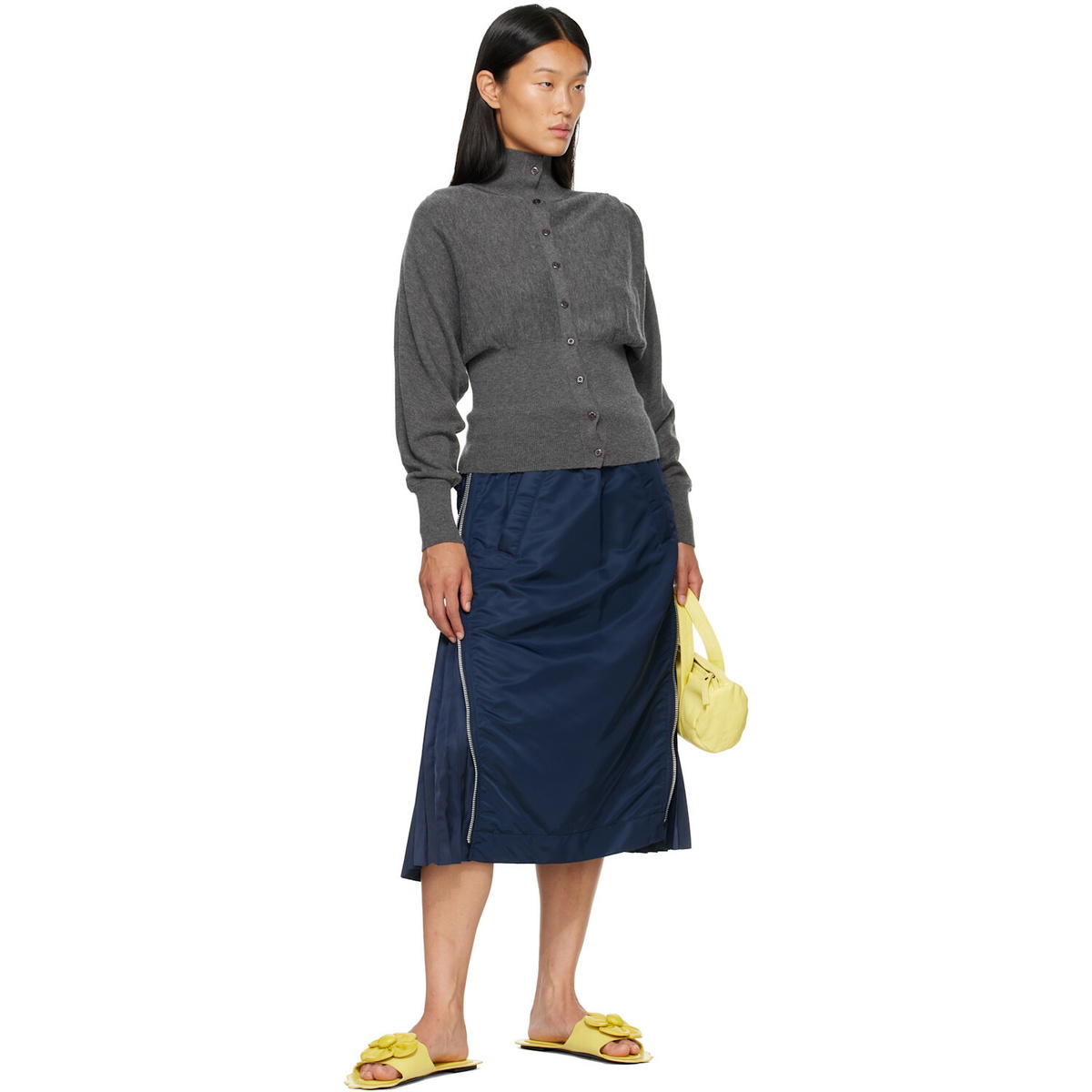 OPEN YY Gray Button Up Blouson Cardigan
