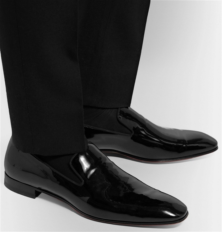 Photo: Christian Louboutin - Dandelion Grosgrain-Trimmed Patent-Leather Loafers - Black