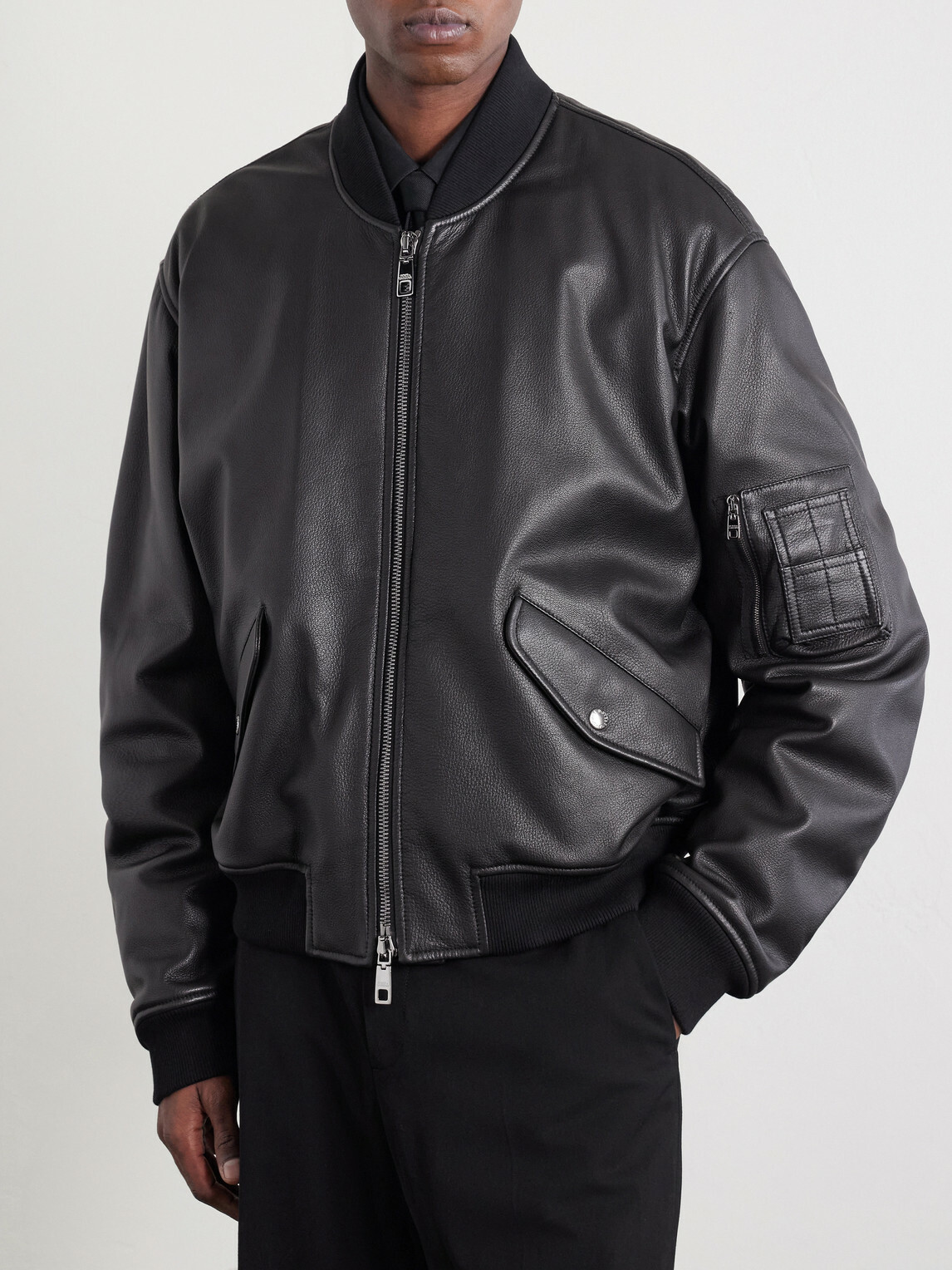 Dolce&Gabbana - Padded Full-Grain Leather Bomber Jacket - Black