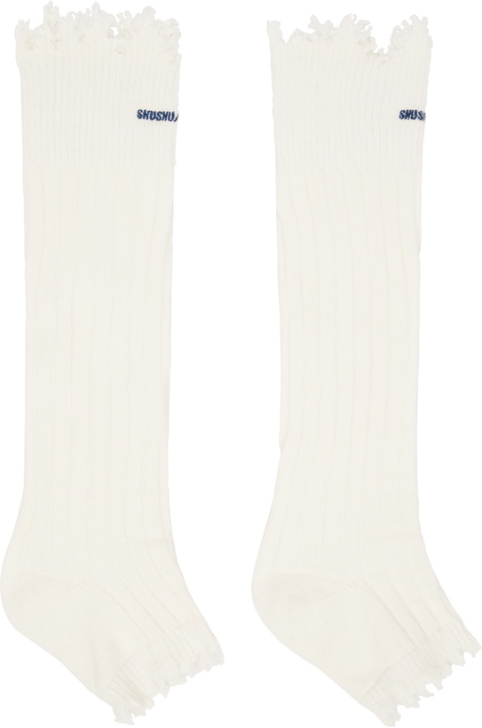 Photo: SHUSHU/TONG White Embroidered Logo Sandal Socks