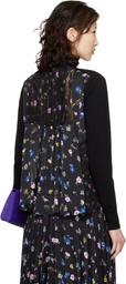 sacai Black Floral Print Cotton Knit Cardigan