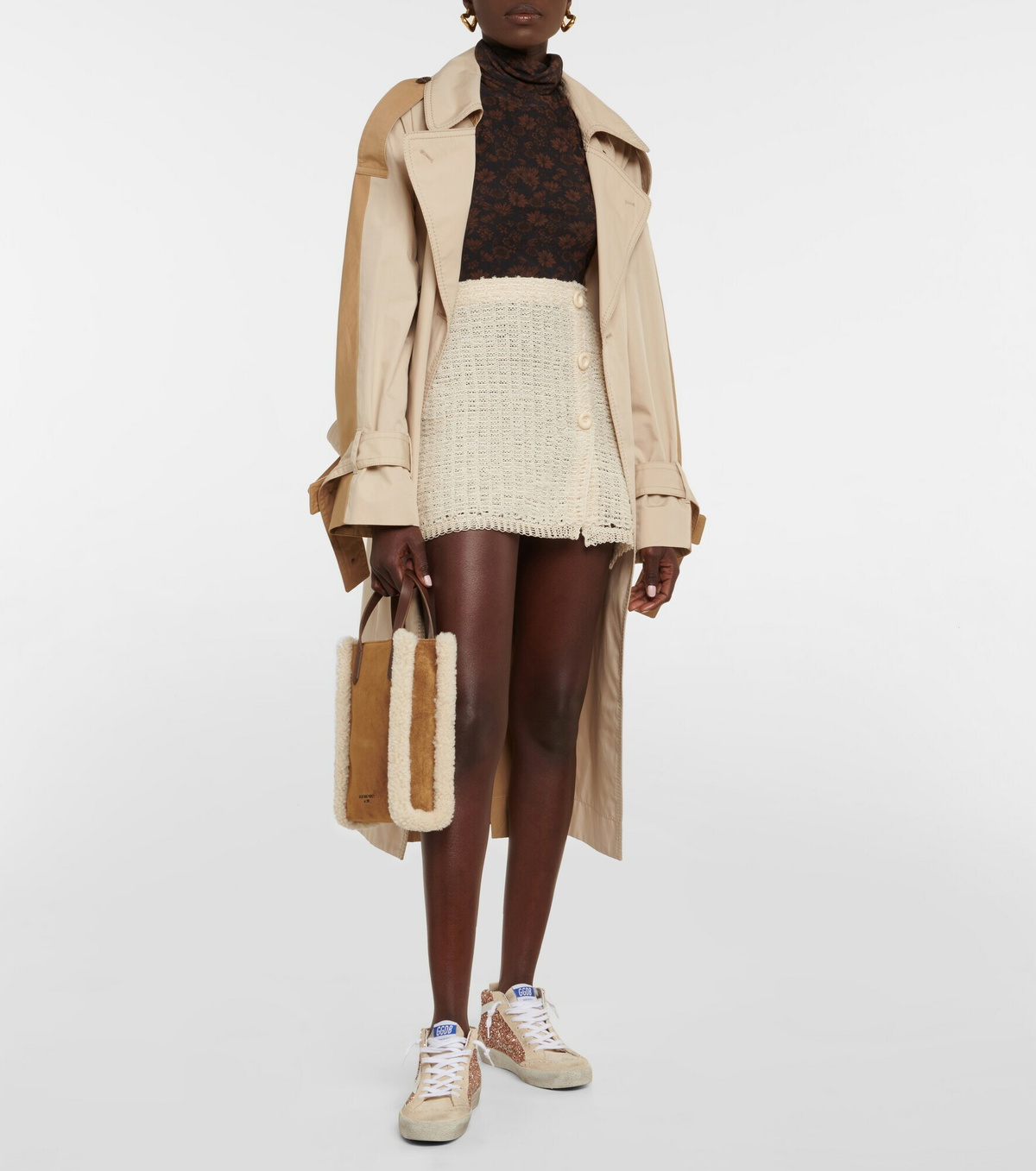 Golden Goose - Mini California shearling-trimmed tote
