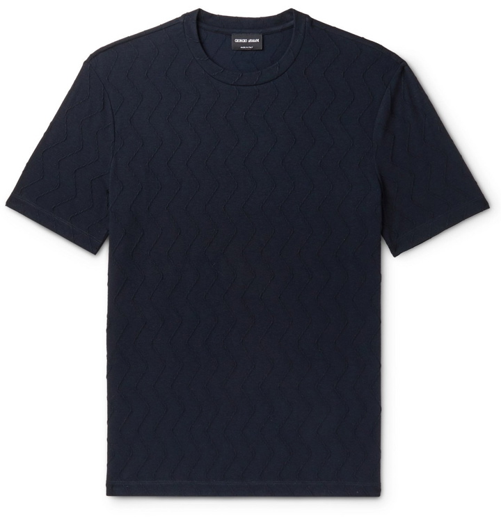Photo: Giorgio Armani - Textured-Jersey T-Shirt - Blue