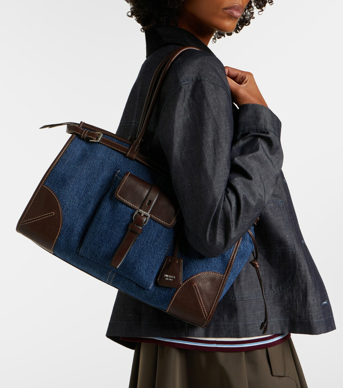 Prada Prada Bonnie Large denim shoulder bag