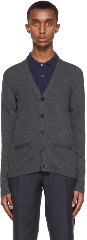 Photo: Ralph Lauren Purple Label Grey Merino Wool Rib Knit Slim Cardigan