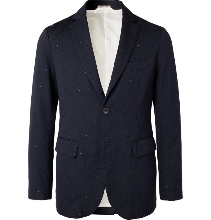 Photo: Blue Blue Japan - Navy Slim-Fit Embroidered Wool-Blend Twill Suit Jacket - Blue