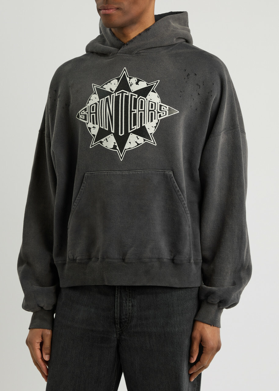 Saint Mxxxxxx X Denim Tears Hooded Cotton Sweatshirt Black