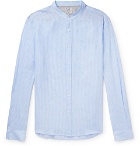 Brunello Cucinelli - Grandad-Collar Striped Linen Shirt - Blue