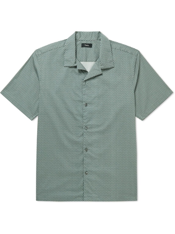 Photo: Theory - Irving Camp-Collar Printed Cotton-Blend Shirt - Green