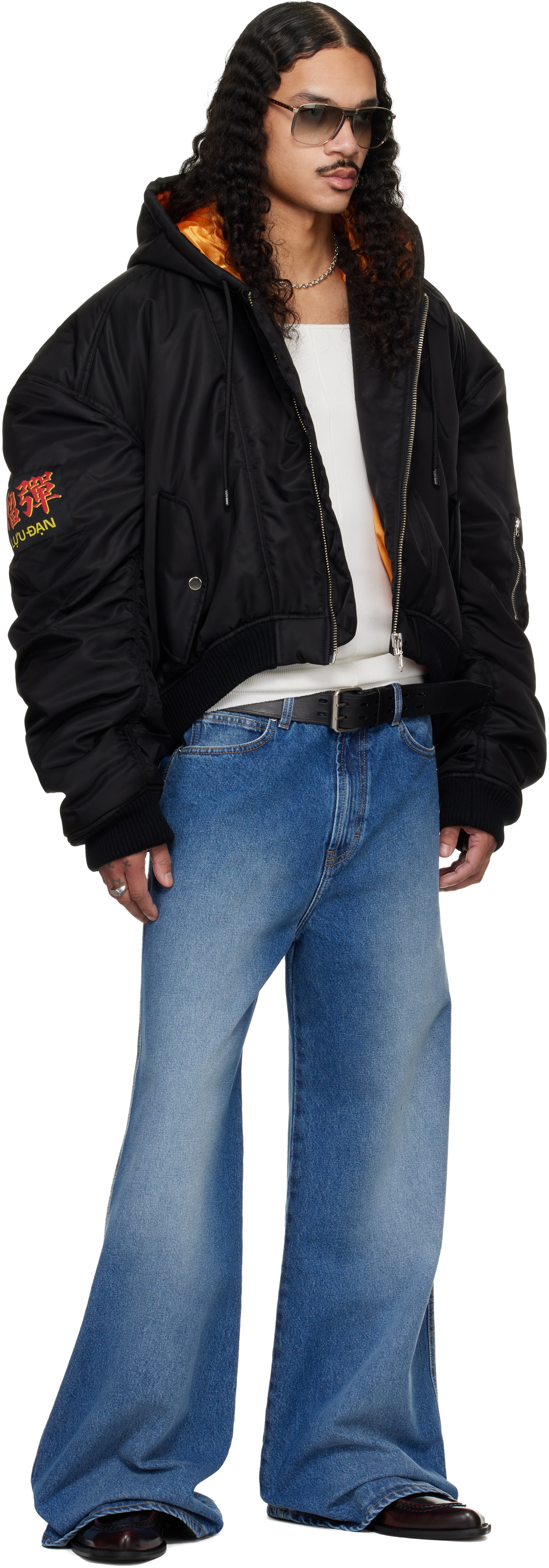 LU'U DAN Black Distorted MA1 Bomber Jacket
