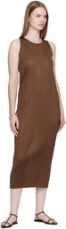 PLEATS PLEASE ISSEY MIYAKE Brown New Colorful Basics 4 Maxi Dress