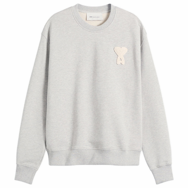 Photo: AMI Paris Men's Classic Fit Crewneck Jumper in Gris Cend Chine/Blanc Cr