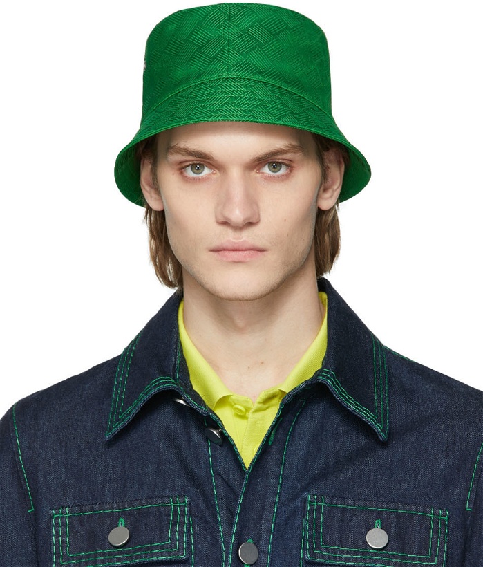 Photo: Bottega Veneta Green Intreccio Bucket Hat